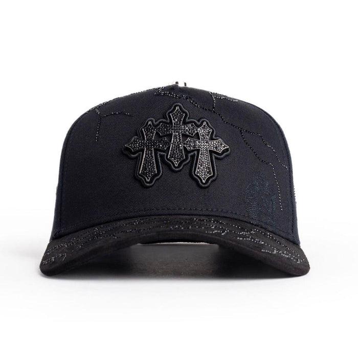 Triple Cross Rhinestone Snapback Hat – Blackout Edition