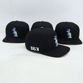 VBR Sonora Los Yakis black snapback cap with colorful Yaqui deer dancer graphic