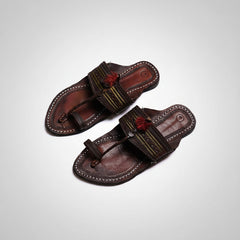 Royal Dark Kolhapuri Chappal for men in premium handcrafted brown leather by NIIRA