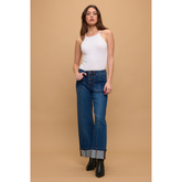 Vintage Mid-rise Tummy Control Relaxed Flare Center Seam Dark Wash Jeans