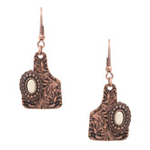 Western Cow Tag Earrings - Copper