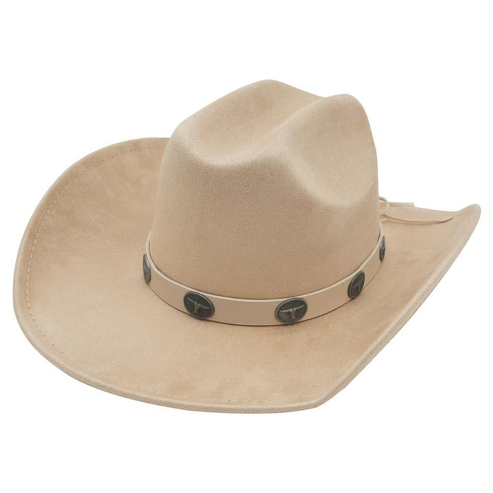 Western Festival Cowboy Hat with Longhorn Concho Leatherette Band - Beige