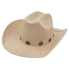 Western Festival Cowboy Hat with Longhorn Concho Leatherette Band - Beige