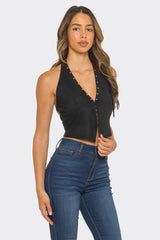 Western Nights Halter Crop Top – Black