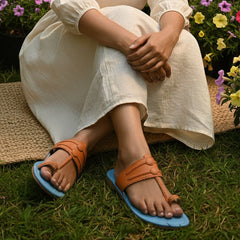 Women Kolhapuri | Vastra Super Soft Kols by NIIRA| Stylish & Comfortable | Handmade by Local Artisans - Light Blue and Peach