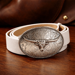 Women’s Belt w/ Oval Buckle - White