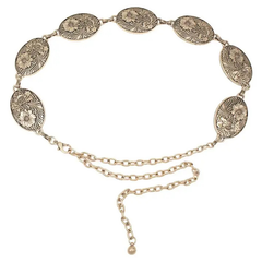 Women's Flower Embossed Concho Chain Belt