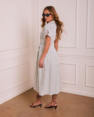 Refined EaseStriped Waist Tie Midi Dress