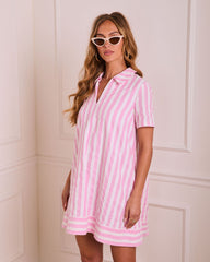 Sweet Line Striped Mini Shirt Dress