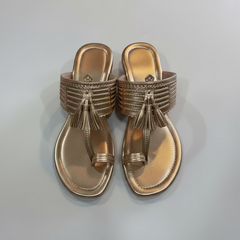 Gold Tassel Kolhapuri block heels for women, handcrafted wedding-edition sandal by NIIRA
