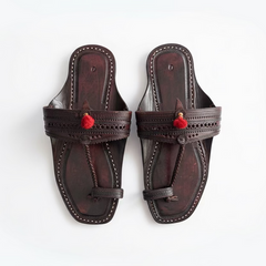 The Dark Classic Kolhapuri chappal in black handcrafted leather with anti-skid sole by NIIRA