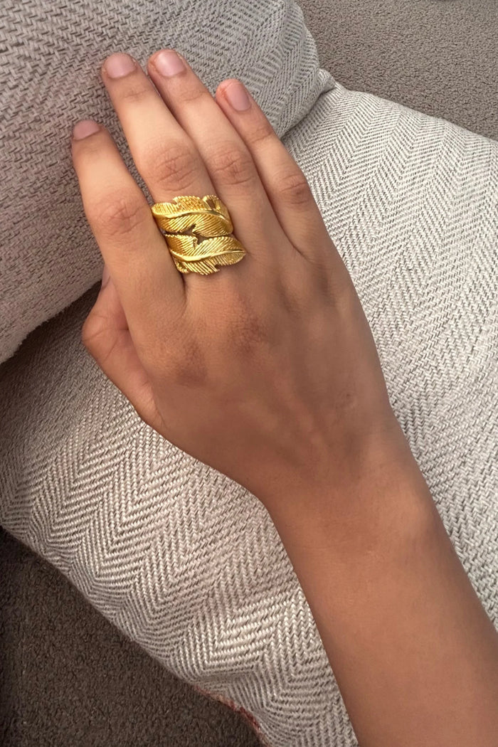 Baari Twilight Vine adjustable ring by NIIRA, upcycled brass ring with vine motif
