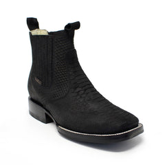 Bandoleros Black Imitation Python Print Square Toe Ankle Leather Boot