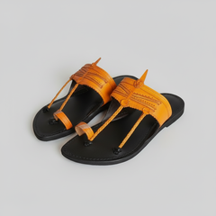 Black Contrast Kolhapuri chappal for men, handcrafted contrast-toned leather sandal by NIIRA