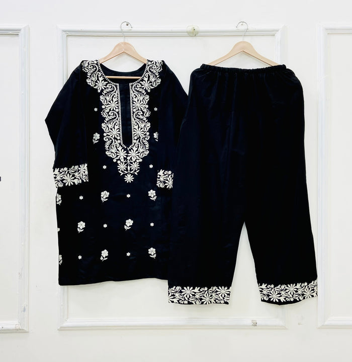 Black Embroidered | Cotton Lawn D-697
