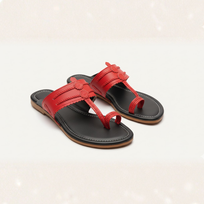 Black and Red Vastra Super Soft Kolhapuri Kols for women by NIIRA, handmade cushioned chappals