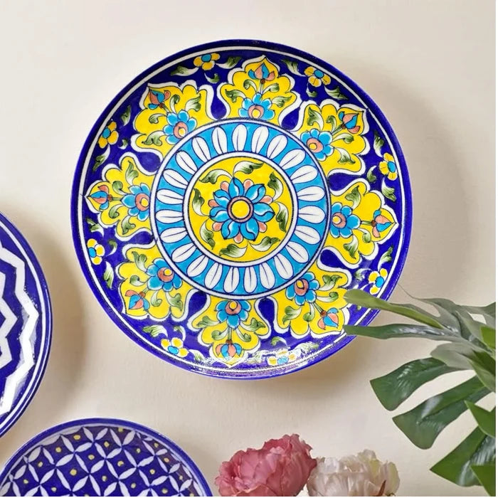 Jaipur Blue Pottery handpainted ceramic plate by NIIRA, traditional Indian home decor