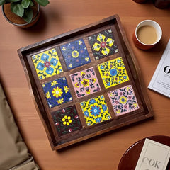 Blue Pottery Tray with 9 Tiles