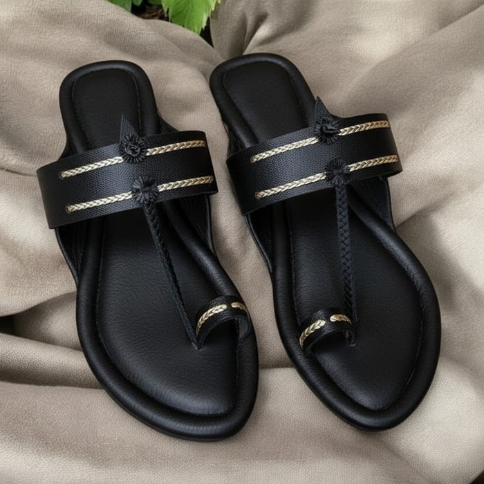 Craft by Karagiri Soft Kolhapuri chappal in black for men, ultra-soft cushioned leather by NIIRA
