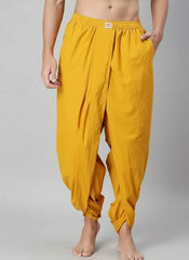 Lotus Motif Vira men's dhoti in mustard by NIIRA, handwoven cotton veshti wrap