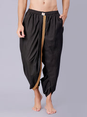 Dhoti Drapers with border for men in black by NIIRA, khadi cotton dhoti pants