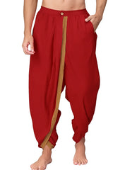 Dhoti Drapers with Border for Men - Red