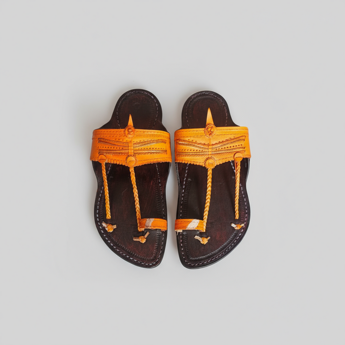 Double Contrast leather Kolhapuri chappal for men, handcrafted contrast-toned leather sandal by NIIRA