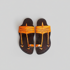Double Contrast leather Kolhapuri chappal for men, handcrafted contrast-toned leather sandal by NIIRA