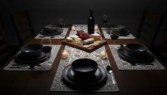 Hand block-printed table runner and mat set with climbers motif by NIIRA, handcrafted cotton