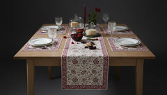 Hand block-printed table runner and mat set by NIIRA, handcrafted cotton dining decor