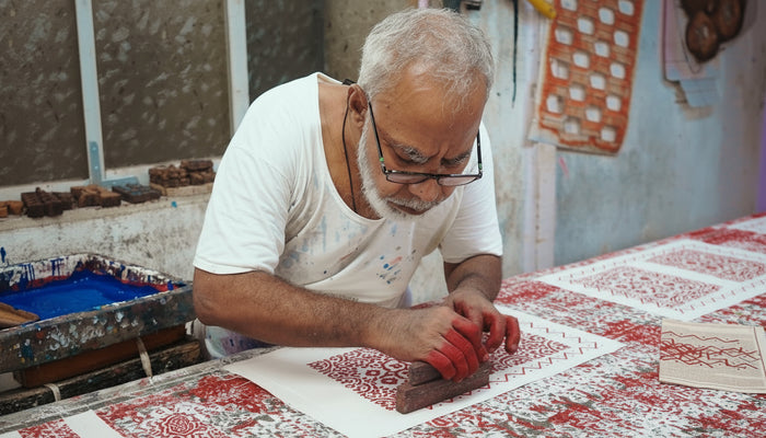 Hand Block-Printed Table Runner & Mat Set