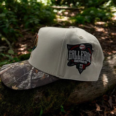 Side profile of JG Hats Ballers Series Mexico snapback showing embroidered Ballers Series patch and camouflage flat bill.