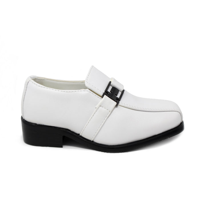 Junior Slip-on Dress Loafers w/ Side Buckle- White