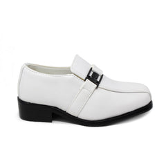 Junior Slip-on Dress Loafers w/ Side Buckle- White
