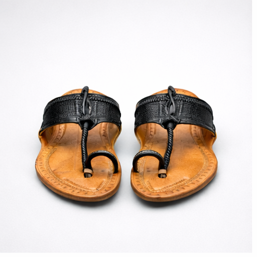 Karagiri Kaalbind leather Kolhapuri chappal for men in black and brown, handcrafted by NIIRA