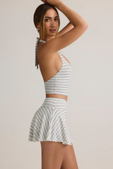 Modal Ruched Low-Rise Mini Skort in Blue & Yellow Stripe