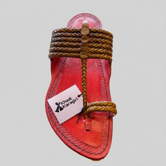 Khaal Kolhapuri chappal in red for men, handcrafted leather sandal by NIIRA
