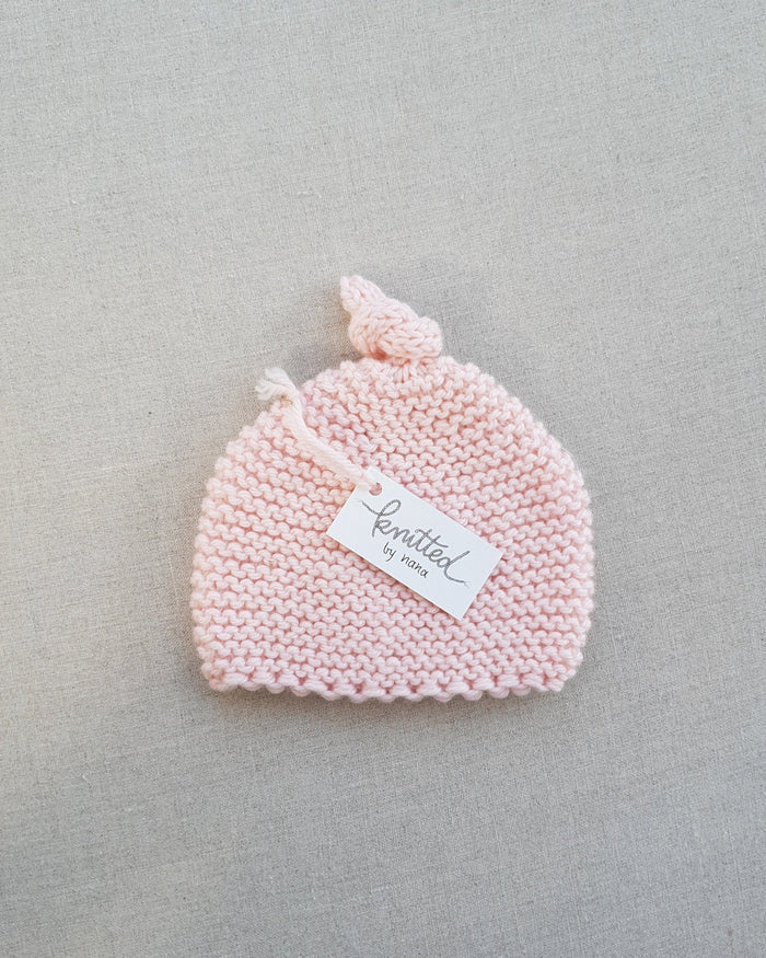 Knitted by Nana Top Knot Beanie - Pale Pink