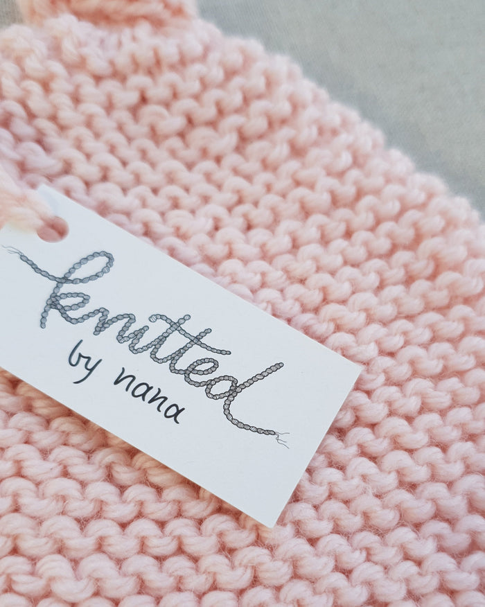 Knitted by Nana Top Knot Beanie - Pale Pink