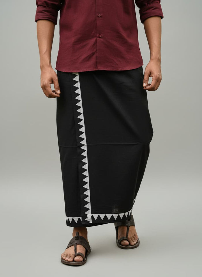 Kora Khaadi Dhoti Lungi wrap in black for men, 100% handwoven cotton by NIIRA