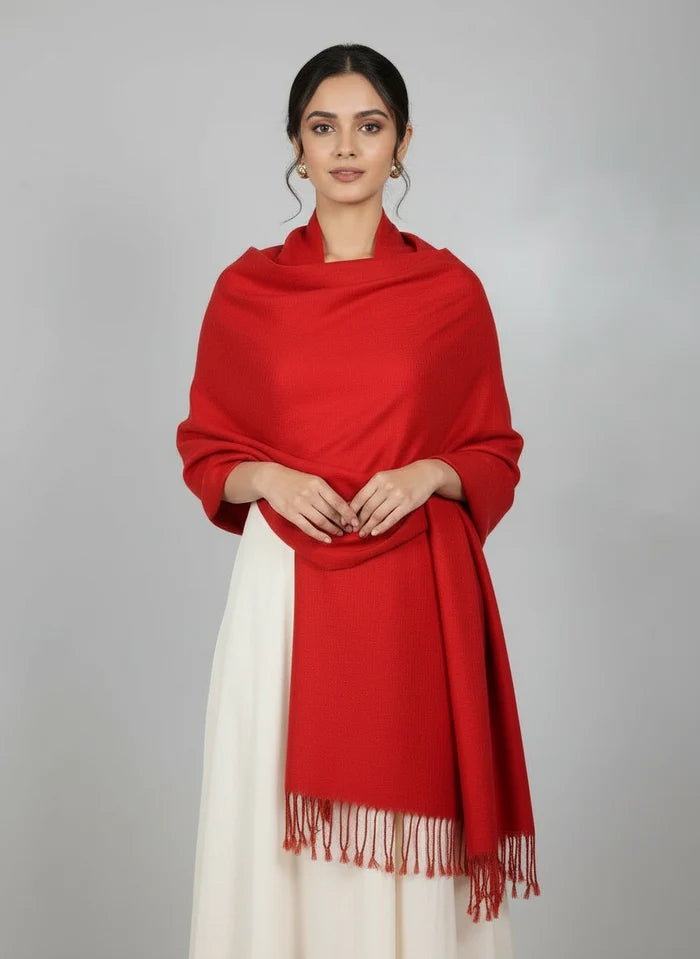 Laal Ultra Soft Kullu Shawl by NIIRA, handwoven red wool shawl from Himachal
