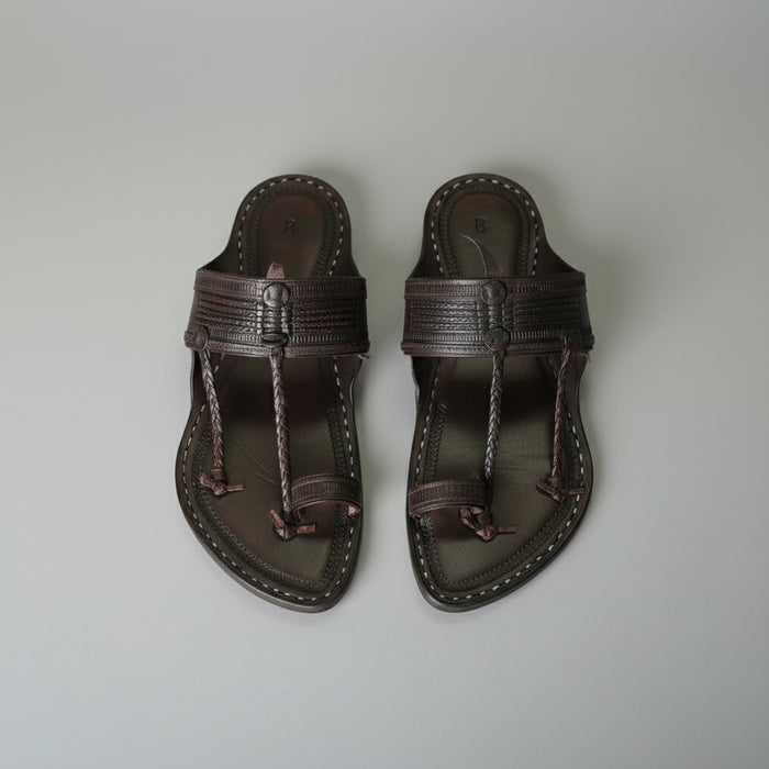 Layr Dark leather Kolhapuri chappal for men, handcrafted layered leather sandal by NIIRA