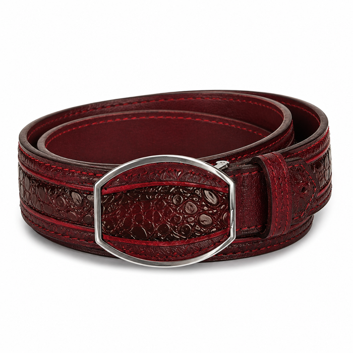 Los Altos Caiman Belly Laser Belt with Square Buckle - Faded Burgundy