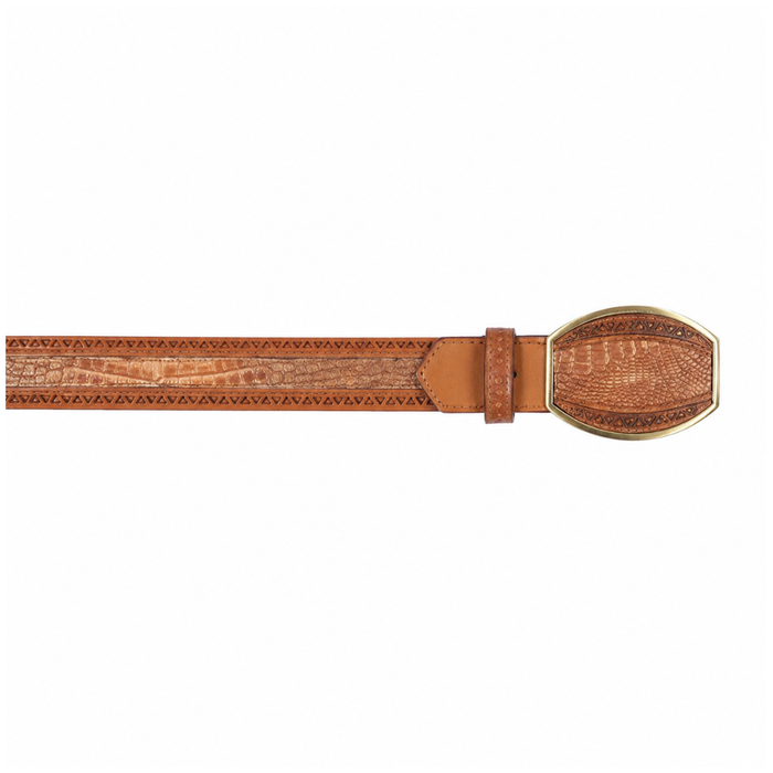 Los Altos Caiman Belly Laser Belt with Square Buckle - Lisboa Cognac