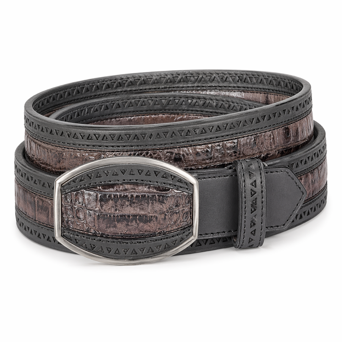 Los Altos Caiman Belly Laser Belt with Square Buckle - Porto Gray