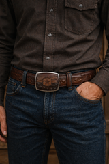 Los Altos Ostrich Belt with Square Buckle - Faded Brown