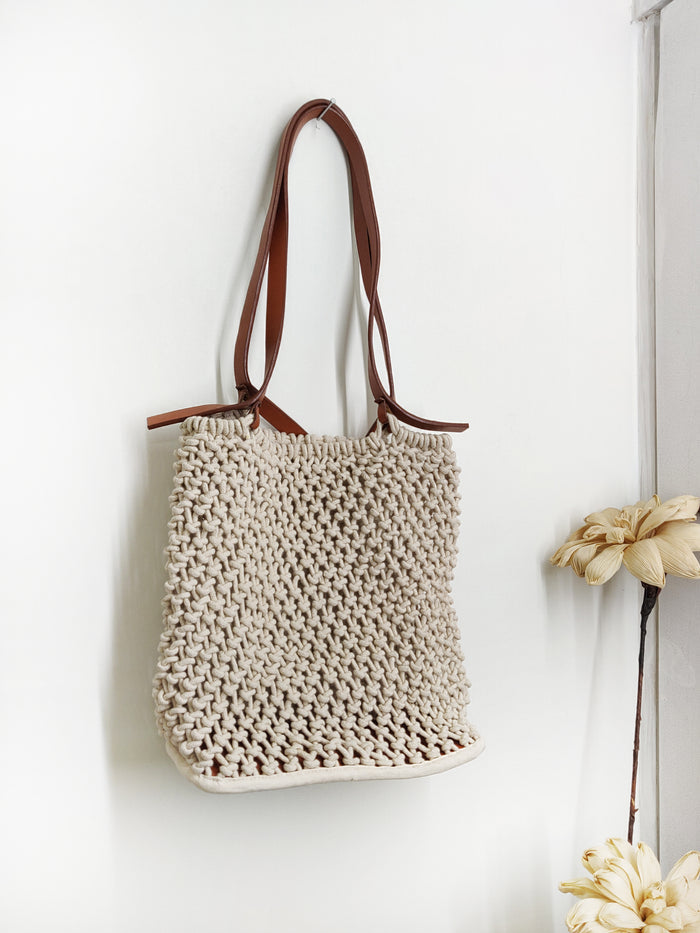 Macrame handbag for women by NIIRA, hand-knotted shoulder bag for beach and travel