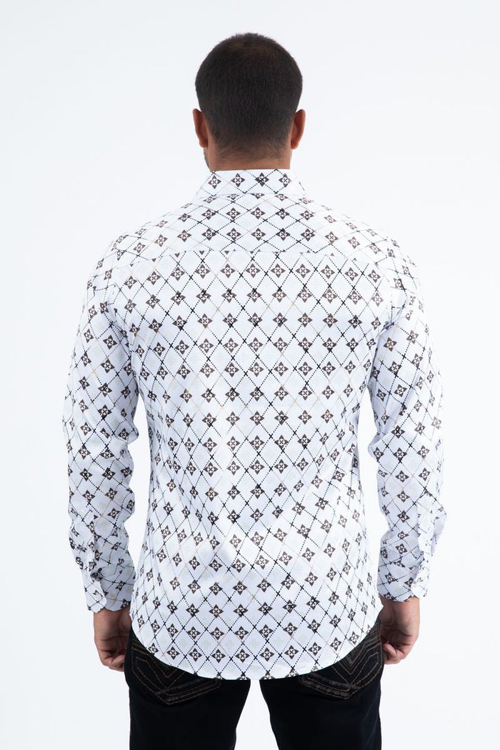 Mens Modern Fit Stretch Foil Fashion Shirt- Brown