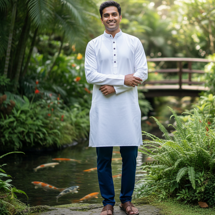 Men's Pure Khadi Cotton Long Sleeve Kurta by NIIRA, classic breathable handwoven kurta