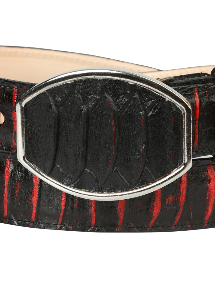 Men’s Western Belt El General Imitation Python - Black/Red